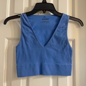 Garage Blue Ribbed V-Neck Crop Top